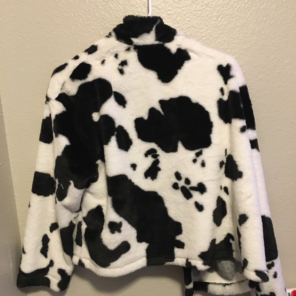 Fluffy cow print jacket